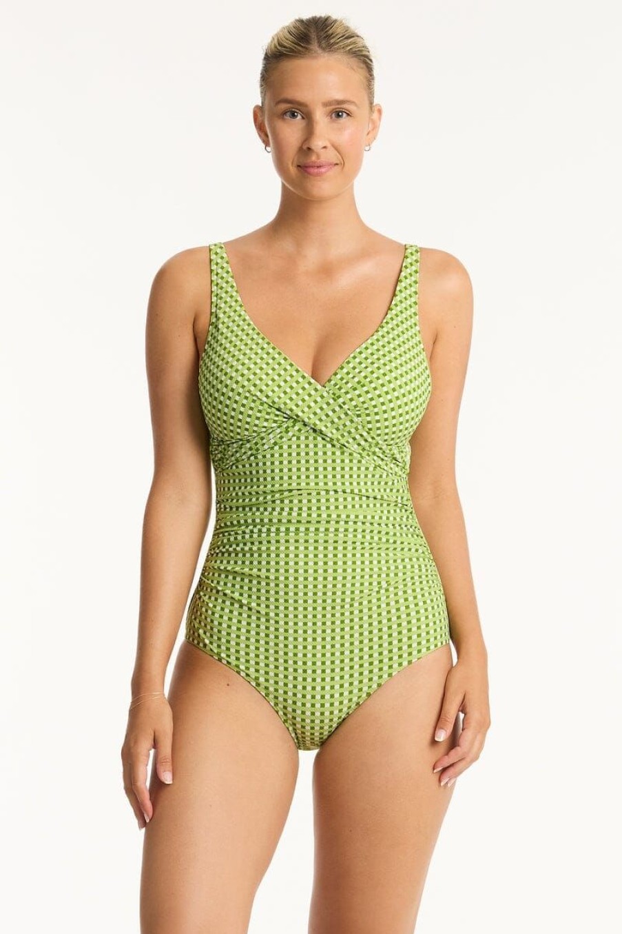 Swimwear SEA LEVEL V Neck | Checkmate Cross Front Multifit One Piece