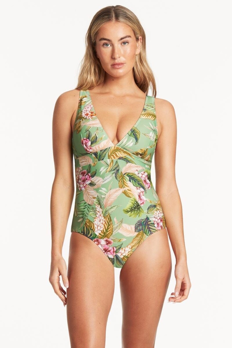 Swimwear SEA LEVEL V Neck | Lost Paradise Panel Line One Piece