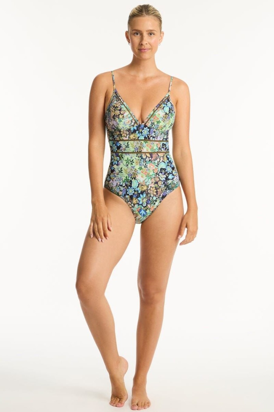 Swimwear SEA LEVEL V Neck | Wildflower Spliced Tri One Piece