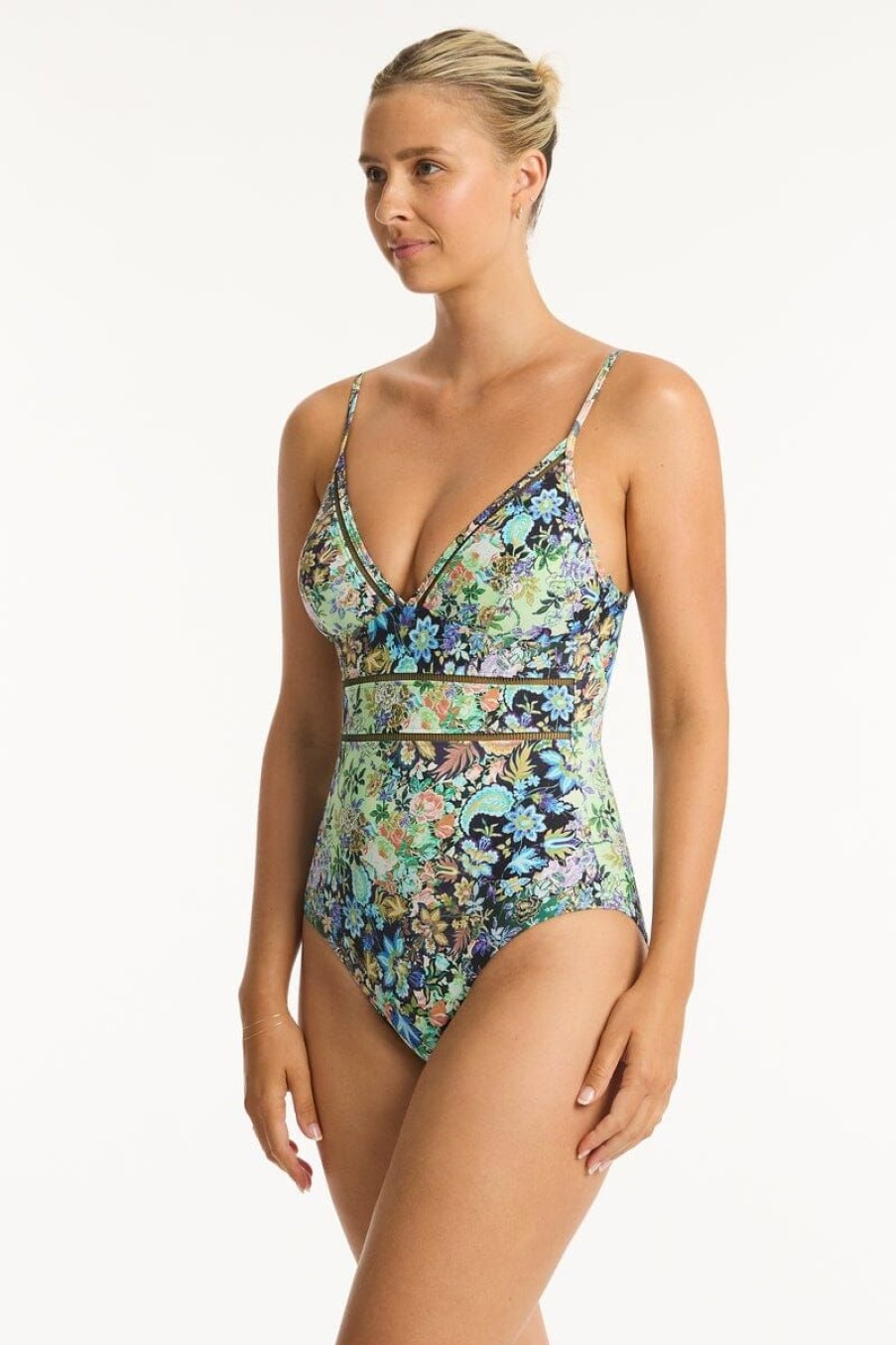 Swimwear SEA LEVEL V Neck | Wildflower Spliced Tri One Piece