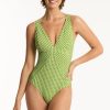 Swimwear SEA LEVEL V Neck | Checkmate Panel Line One Piece