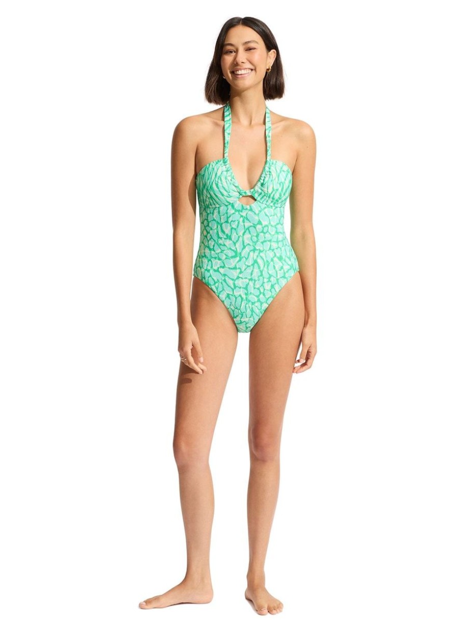 Swimwear SEAFOLLY Bandeau | Animal Instinct Drawstring Halter One Piece