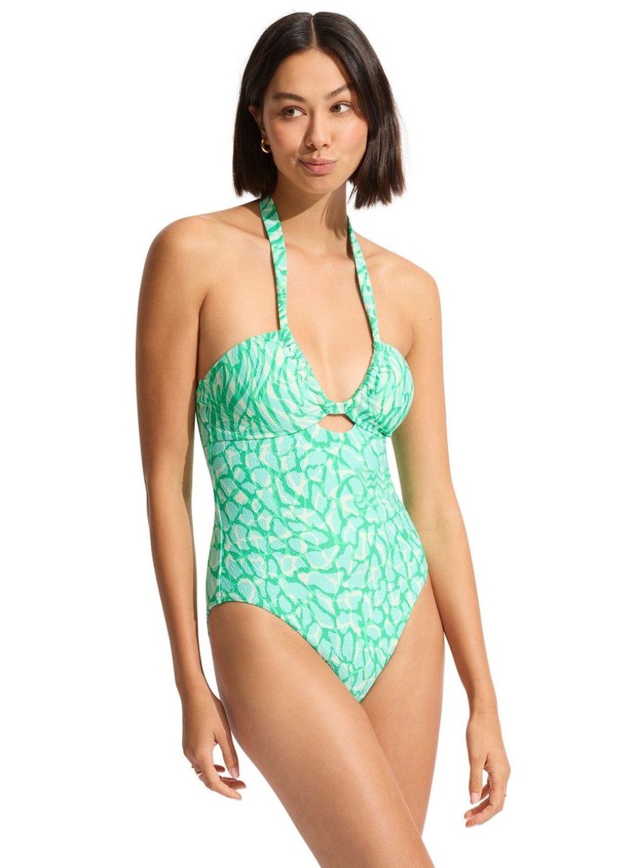 Swimwear SEAFOLLY Bandeau | Animal Instinct Drawstring Halter One Piece